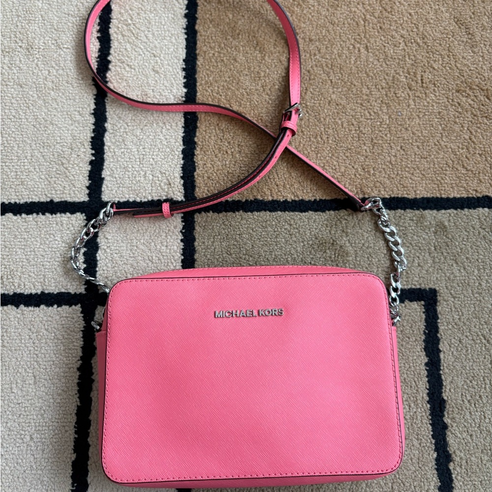 Michael Kors Pink Leather Crossbody Bag with Adjustable Strap